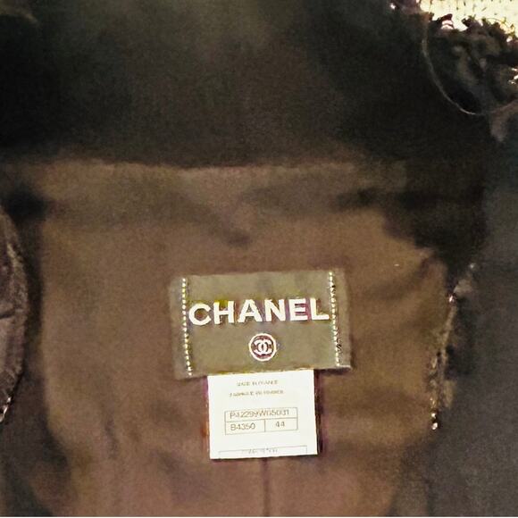 Chanel Square Button Black Tweed Jacket Blazer Skirt Suit FR 44 46 US 8 10 12 14 - Picture 3 of 15